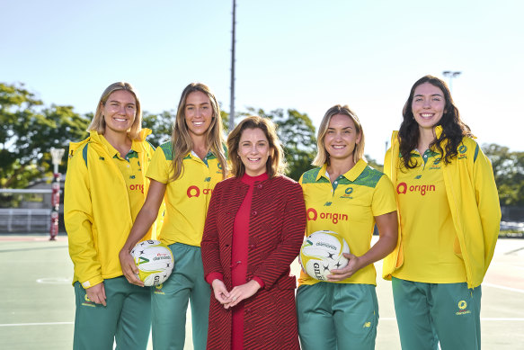 Anika Wells and members of the Diamonds squad on Friday.