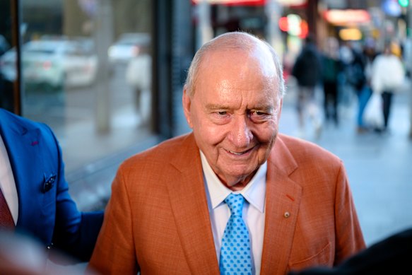 Alan Jones leaving the Downing Centre Local Court on Friday.