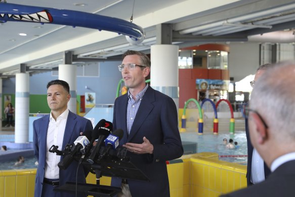 NSW Premier Dominic Perrottet and Customer Service Minister Victor Dominello on Sunday.