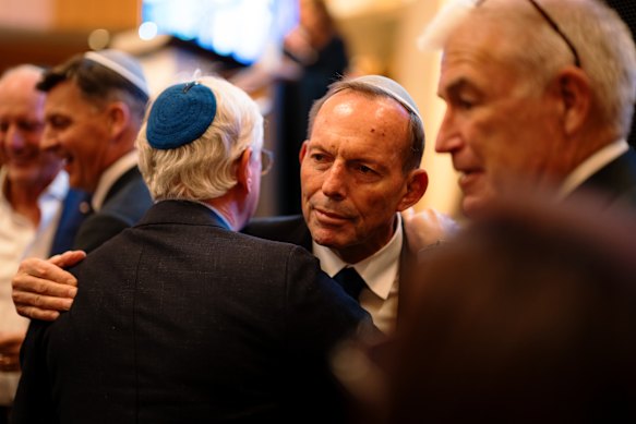 Former prime minister Tony Abbott during the candle-lighting vigil at the Central Synagogue in Sydney. 