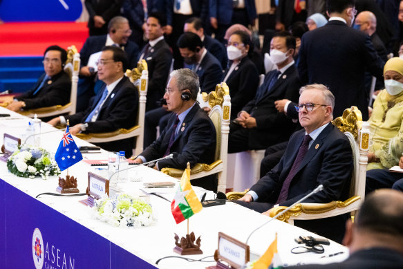 Then Chinese premier Li Keqiang (second from left) and Australian prime minister Anthony Albanese (far right) at the East Asia Summit at Cambodia in November 2022.  