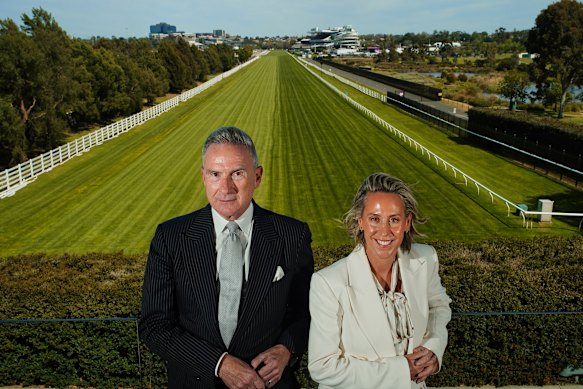 Victoria Racing Club chairman Neil Wilson with chief executive Kylie Rogers.