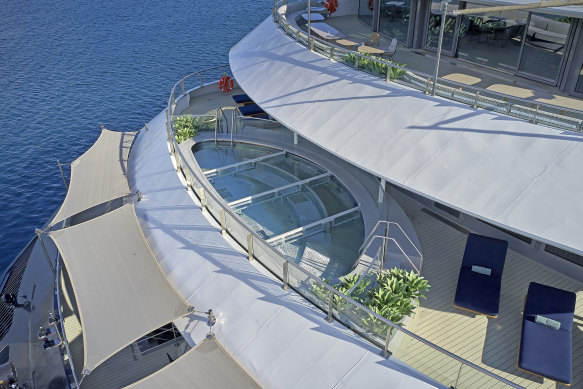 The ship’s spa and one of its pools.