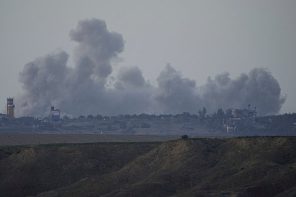 Smoke rises following an Israeli bombardment in the Gaza Strip.