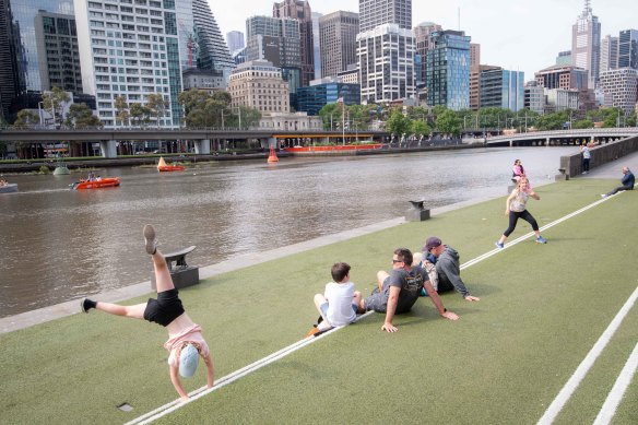 People enjoying a day out along the promenade at Southbank.