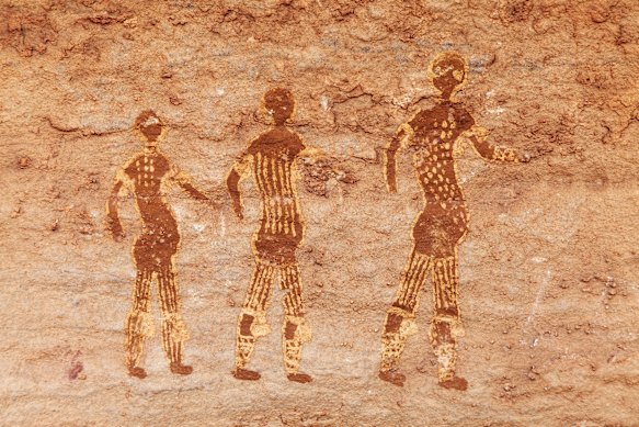 Prehistoric rock paintings in Tassili N’Ajjer National Park, Algeria. 