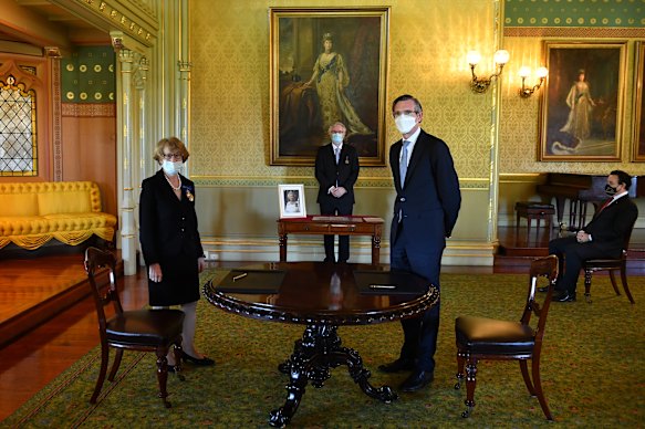 NSW Premier Dominic Perrottet is sworn in by NSW Governor Margaret Beazley.