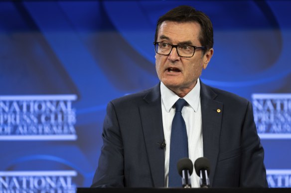 Net Zero Economy Agency chairman Greg Combet at the National Press Club in Canberra on Tuesday. 