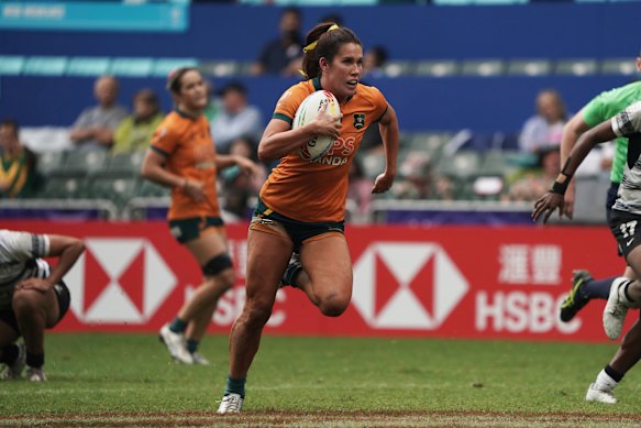 Charlotte Caslick in action for Australia against Fiji.