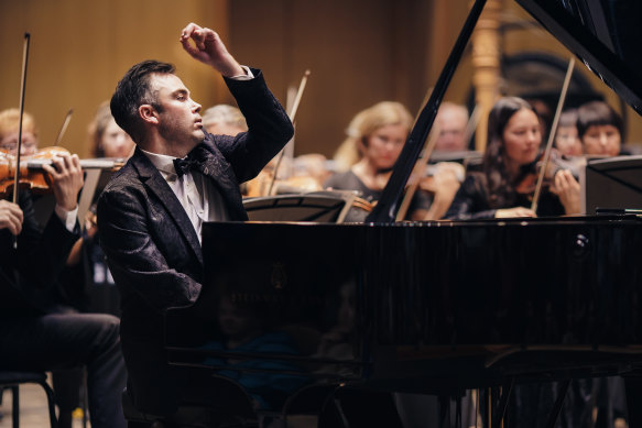 Nicholas McCarthy performing with the Royal Philharmonic Orchestra. 