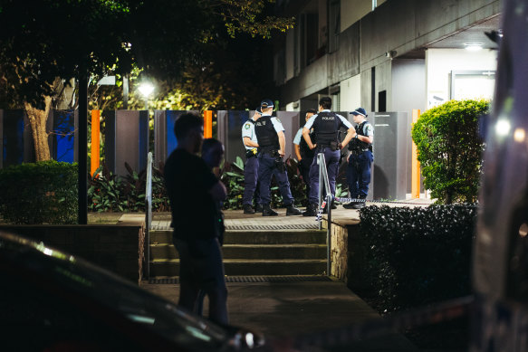 Emergency services outside the Riverwood apartment on Wednesday evening.