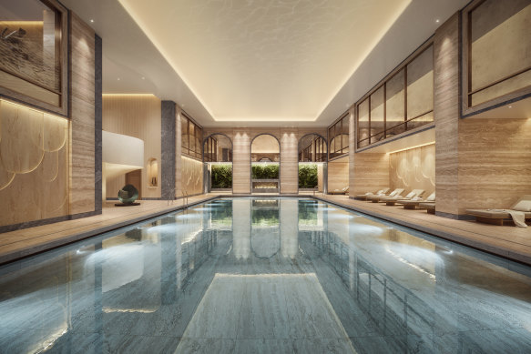 The pool at the OWO Raffles London.