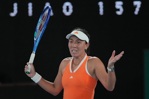 Jessica Pegula reacts during her semi-final match against Elena Rybakina.
