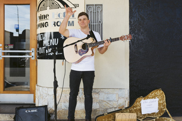 Buskers like Oscar Litchfield have lost a large part of their income during the coronavirus lockdowns.