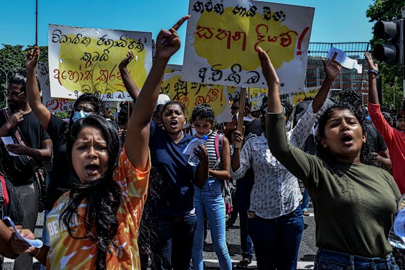 University students demonstrating against the government in Colombo, Sri Lanka.