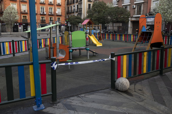 A playground taped off in Madrid on Sunday.