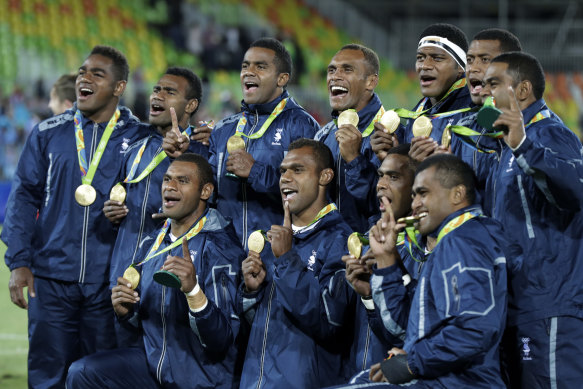 Fiji wins gold in the rugby sevens at the 2016 Summer Olympics in Rio de Janeiro.