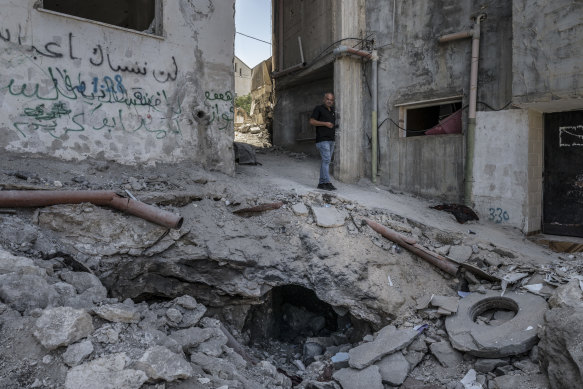 An old cave that Nasir Damaj said Israeli soldiers forced him to check out, in Jenin, West Bank.
