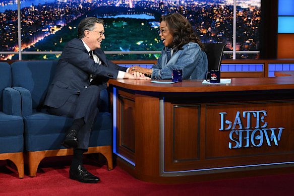 Stephen Colbert and Oprah Winfrey on The Late Show with Stephen Colbert.