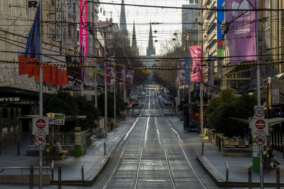 Bourke Street in Melbourne during a lockdown in 2020. The government restrictions led to a legal fight over business interruption insurance.