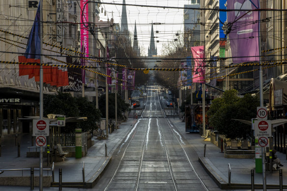 Melbourne's deserted CBD during the lockdown.