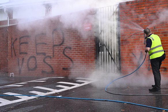 The graffiti was washed off on Friday morning.
