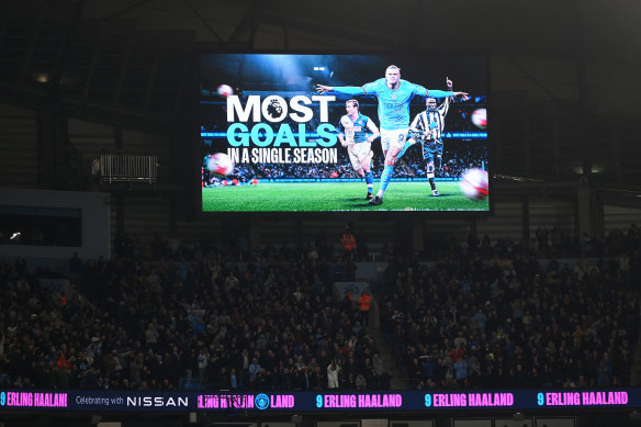 Haaland’s mark is honoured at Etihad Stadium.