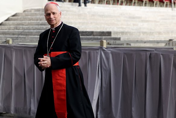 Then cardinal Robert Prevost at the funeral for Pope Francis in April.