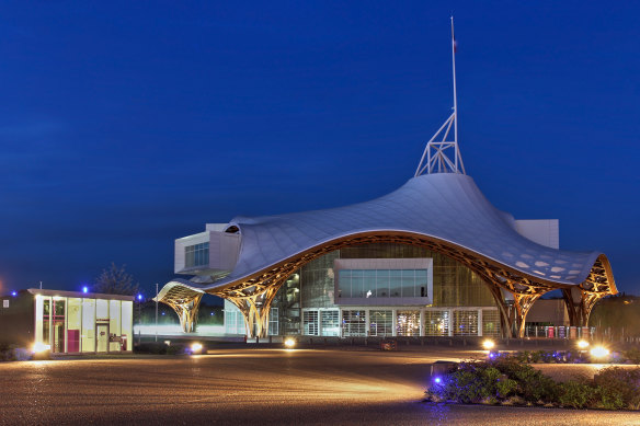 Centre Pompidou-Metz, France, west of Paris, as seen from the esplanade in front of it.  This is a branch of the Pompidou Centre.