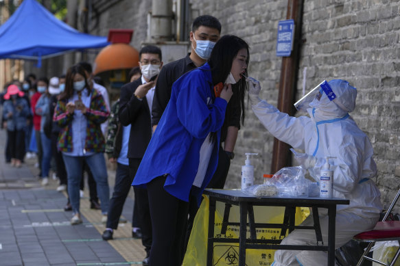 Residents line up for testing in the Chaoyang district of Shanghai.