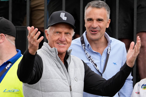 Greg Norman with South Australia Premier Peter Malinauskas, whose state has hosted the rebel LIV Golf tour.