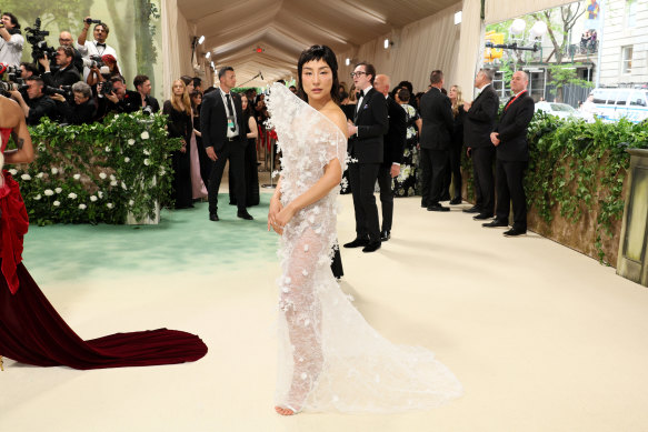 Naked, but make it modern: Greta Lee in Loewe.