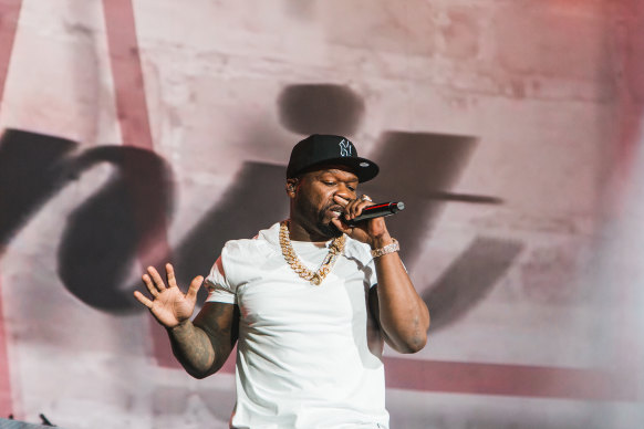 Rapper 50 Cent performing live in Australia in 2019. 