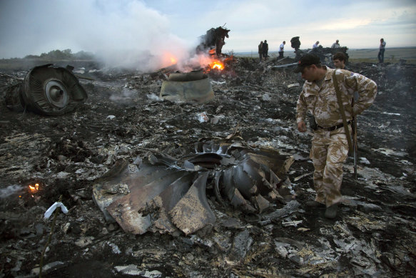 2014 yılında Ukrayna'nın Grabovo köyü yakınlarındaki MH17 kaza alanı.