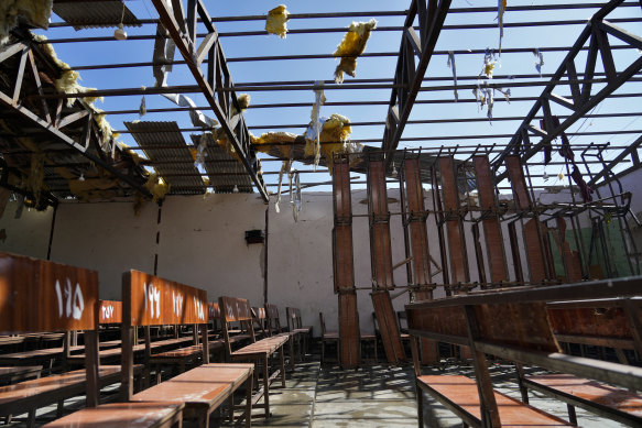 A view of the education centre that was attacked by a suicide bomber, in Kabul on Friday.
