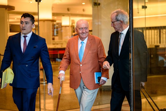 Alan Jones outside the Downing Centre Local Court on Friday afternoon.