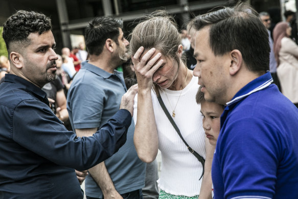 People out front of the Field’s shopping centre in Copenhagen after the shooting.