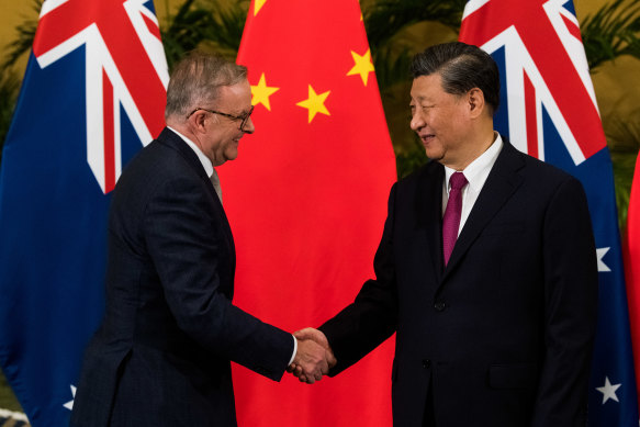 Prime Minister Anthony Albanese meets with China’s President Xi Jinping in Bali last year.