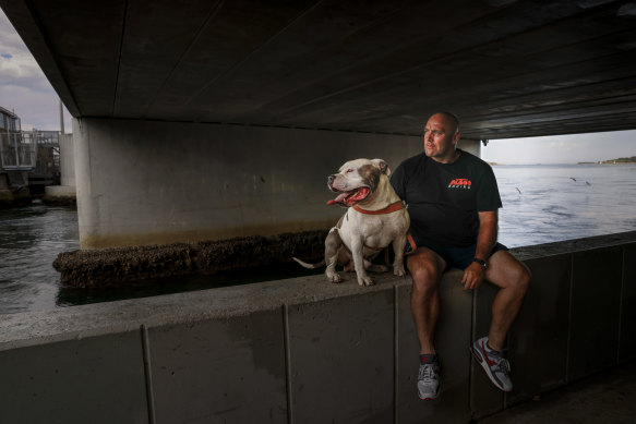 Shane O’Grady with his dog Bluey on the NSW Central Coast. 