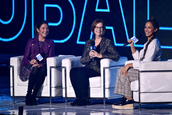 Sophie Gregoire Trudeau, left, was on a panel with Julia Gillard and Leona Lewis in London last week.