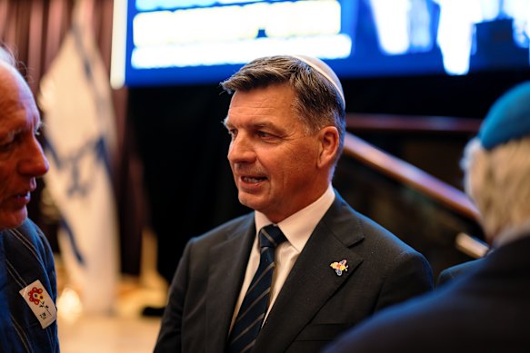 Opposition Leader Angus Taylor arriving at the Central Synagogue in Sydney on Wednesday, October 7. 
