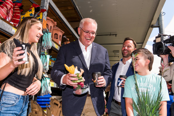 Scott Morrison, with first time home buyer Nicole Rakitic in Perth on Monday, is looking to win back WA voters.