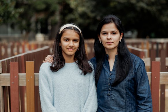 Aaradhya Chaturvedi, pictured with her mother Ankita, is desperate to finish the exam. 