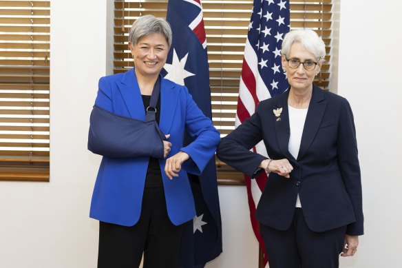 Penny Wong told US deputy secretary of state Wendy Sherman that Australia viewed the US as “indispensable” to ensuring stability in the region.
