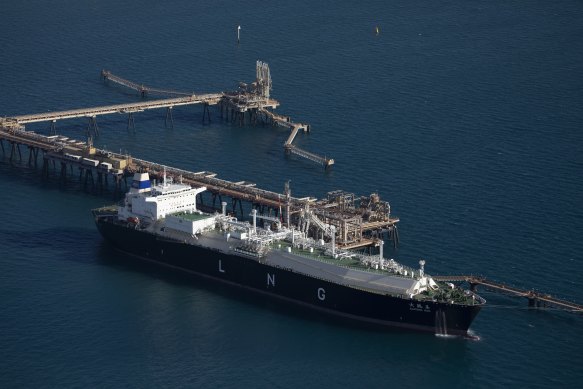 An LNG carrier moored at the Woodside-operated gas plant in Western Australia. The Australian oil and gas major inked a deal last year to supply gas from WA to Victoria, if Viva’s terminal proceeds.