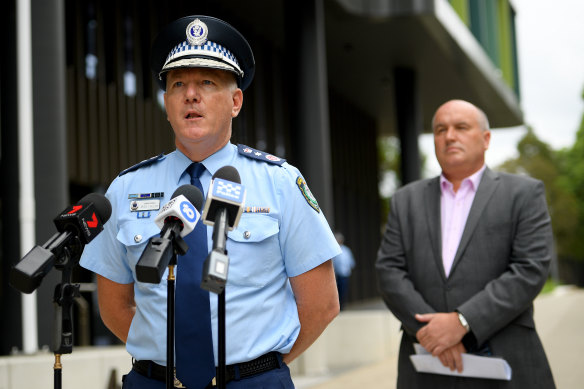 NSW Police Commissioner Mick Fuller, left, and NSW Police Minister David Elliott.