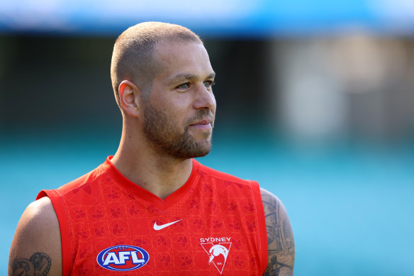 Lance Franklin speaks to the media after re-signing with the Swans.