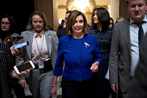 US House Speaker Nancy Pelosi, a Democrat from California, walks though the US Capitol on Thursday.