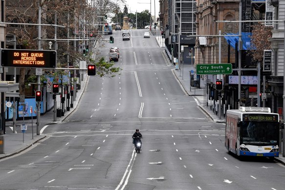 The CBD was deserted on Saturday on the first day of a lockdown that has now been extended to all of Greater Sydney.