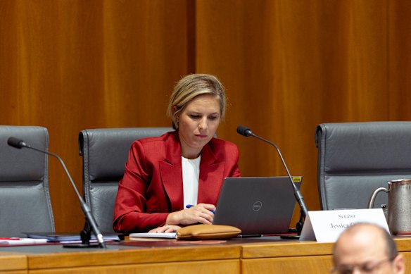 Senator Jessica Collins during a Senate estimates hearing in February this year.